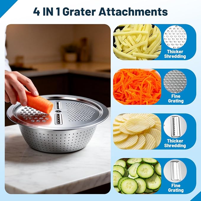 Stainless Steel Mixing Bowls with Lid and Colander Set | Size 6.3, 4.3, 3.6, 2.9QT,9Pcs Multipurpose Kitchen Metal Bowls with Grater,Colander,Egg Whisk,Separator for Baking Serving - Image 3