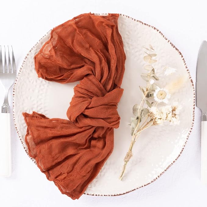 DeZerlor Fall Terracotta Cheese Cloth Napkins Set of 50 for Wedding Party | Reusable Burnt Orange Cloth Napkins Bulk, for Bridal Baby Shower Dinner Cocktail Birthday Home, 21x21 Inches - Image 4