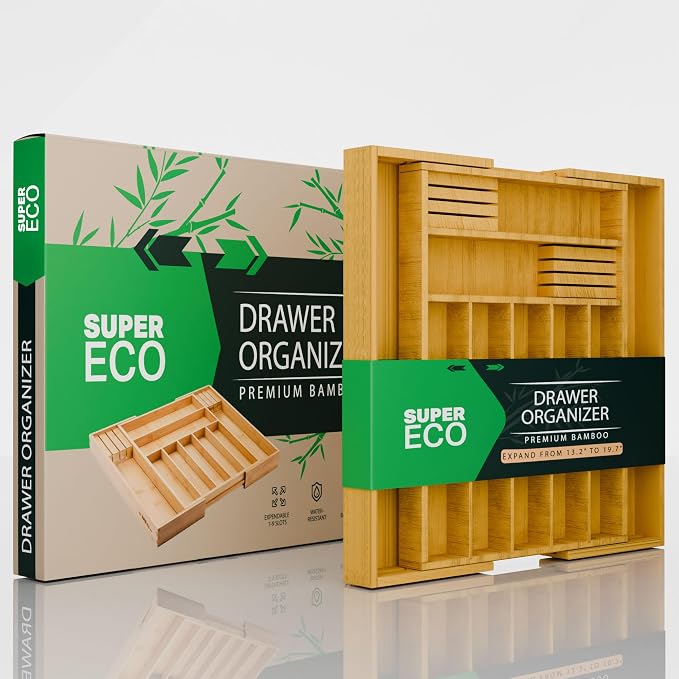 Bamboo Kitchen Drawer Organizer - Bamboo Expandable Drawer Organizer Utensil Holder & Cutlery Tray - Adjustable Wood Drawer Dividers Organizer for Silverware, Flatware, Knives (9 Slot) - Image 5