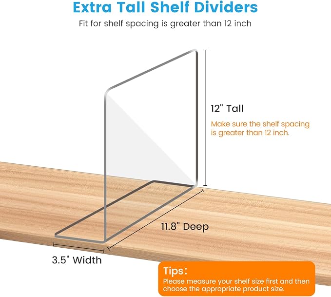 OKPOW Shelf Dividers Closet Organizer - 12" Tall X 11.8" Deep Acrylic Clear Sturdy Separate for Clothes Purse - Adjustable Space Saver Easy Install for Home Organization Enthusiasts 12 Pack - Image 3