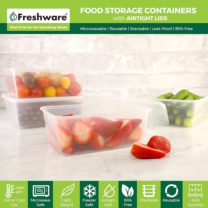 Freshware Food Storage Containers [50 Set] 25 oz Plastic Deli Containers with Lids, Slime, Soup, Meal Prep Containers, BPA Free, Stackable, Leakproof, Microwave, Dishwasher and Freezer Safe - Image 2