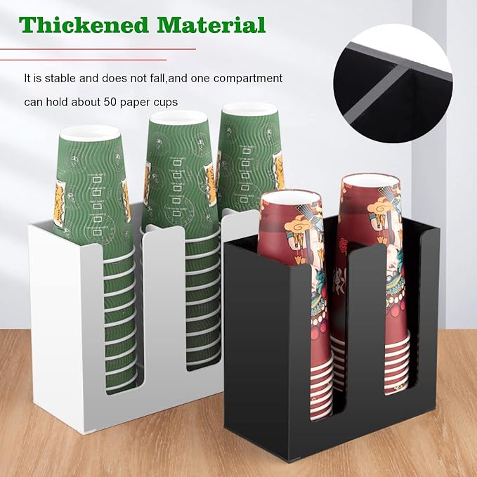 Tirifer Disposable Paper Cup Dispenser, Acrylic Coffee Cup and Lid Storage Organizer Holder, Coffee Milk Tea Shop Restaurant Accessories Christmas Party Supplies, 2 Compartments - Image 2