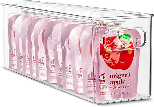 Plastic Food Storage Clear Container Bin with Handles for Organizing Kitchen, Pantry, Fridge, Freezer, Pantry,Bathroom. 16"x4"x5" by primebox
