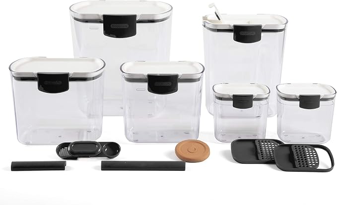 Progressive ProKeeper Baker's Airtight Kitchen Storage Canister Container Set for Flour, Sugar & More, Keeps Ingredients Fresh, with Accessories (Black Latches, 6- Piece) by ProgressiveInternational