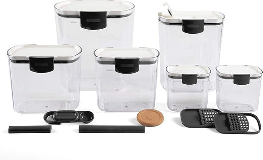 Progressive ProKeeper Baker's Airtight Kitchen Storage Canister Container Set for Flour, Sugar & More, Keeps Ingredients Fresh, with Accessories (Black Latches, 6- Piece) by ProgressiveInternational