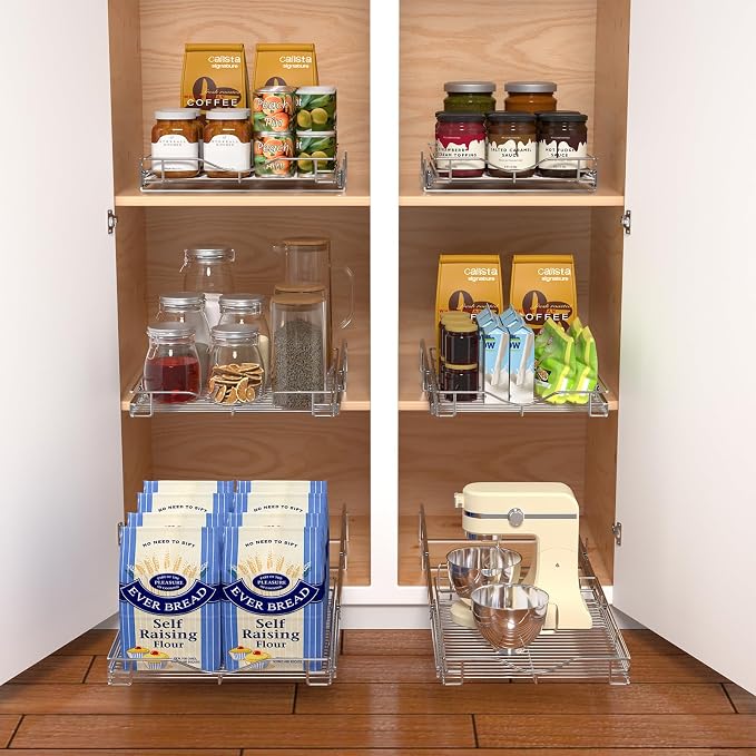 DINDON 1 Tier Pull Out Cabinet Organizer (11" W x 21" D) Heavy-Duty Metal Sliding Drawer Shelf, Slide Out Wire Basket for Kitchen Cabinets, Pantry, Bathroom, Chrome Finish… - Image 4