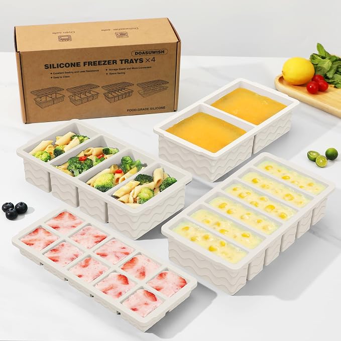 Silicone Freezer Trays with Lid (4-Pack), 1-Cup, 2-Cup, 1/2-Cup & 2-Tbsp Silicone Freezer Molds, Stackable Soup Freezer Meal Prep Containers,Ice Cube Tray for Making Sauce,Smoothies,Yogurt Bites - Image 8