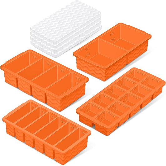 Silicone Freezer Trays with Lid (4-Pack), 1-Cup, 2-Cup, 1/2-Cup & 2-Tbsp Silicone Freezer Molds, Stackable Soup Freezer Meal Prep Containers,Ice Cube Tray for Making Sauce,Smoothies,Yogurt Bites by Doasuwish