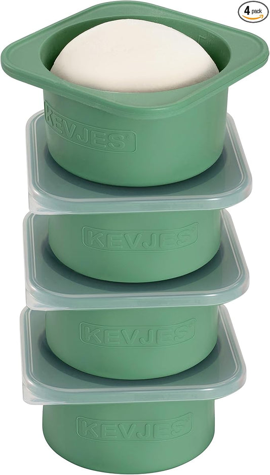 PLUS 1000ml Pizza Dough Proofing Containers for DIY family Artisan Pizza, Food Grade Silicone Stackable Boxes with Lids, Freezer, Fridge, Dishwasher Safe,4sets (Green) by kevjes