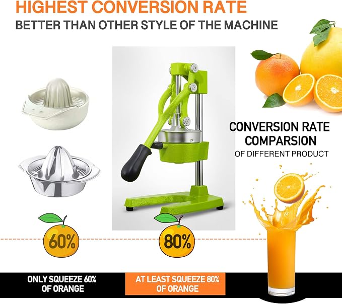 Commercial Heavy Duty Cast Iron Hand Press Manual Orange Citrus Lemon Lime Grapefruit Pomegranate Fruit Juice Squeezer Machine with Stainless Steel Cup Green - Image 3