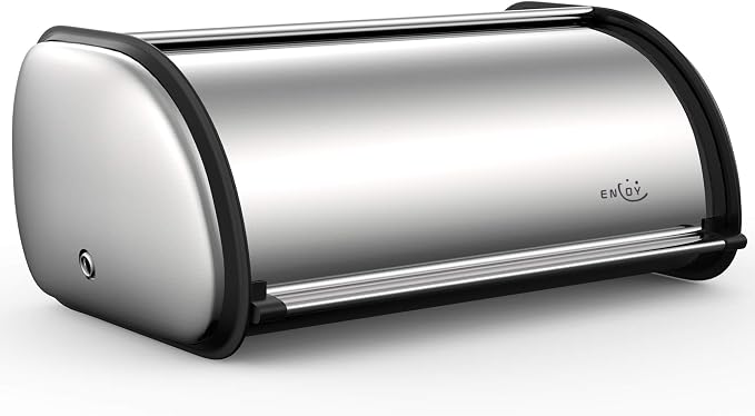 ENLOY Bread Box for Kitchen Counter, Stainless Steel Roll Top Bread Bin, Sliver Bread Storage Holder with Lid, Large Capacity Bread Keeper, 17 x 11 x 7 Inches by ENLOY