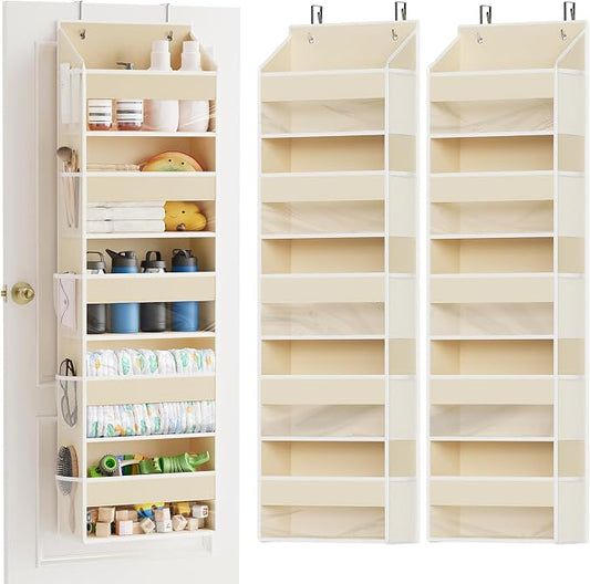 SpaceAid 2 Pack Over The Door Organizer with 5 Large Pockets and 10 Mesh Side Pockets, 5 Layers Door Organizer Hanging with Clear Window for Bedroom, Bathroom, Pantry and Nursery, Beige by SpaceAid