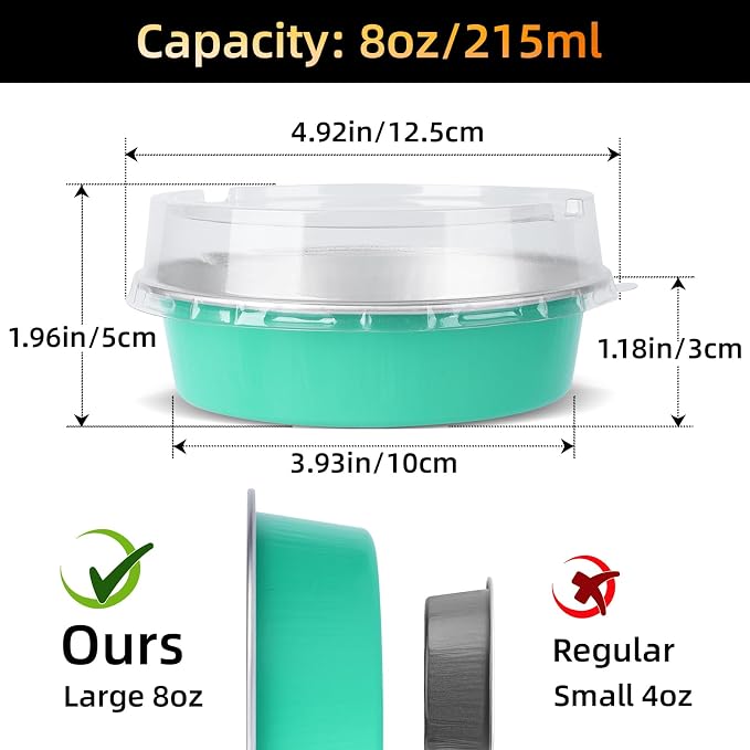 Beasea Mini Pie Pans with Lids, 120 Pack 4 Inch 8oz Disposable Mini Cake Pans Creme Brulee Aluminum Foil Pie Tart Ramekins Tins Elegant Blue Small Individual Round Containers Oven Safe for Baking - Image 2