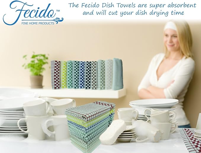 Fecido Classic Dark Kitchen Dish Towels with Hanging Loop - Heavy Duty Absorbent Dish Clothes - European Made 100% Cotton Tea Towels - Set of 4, Pink - Image 5