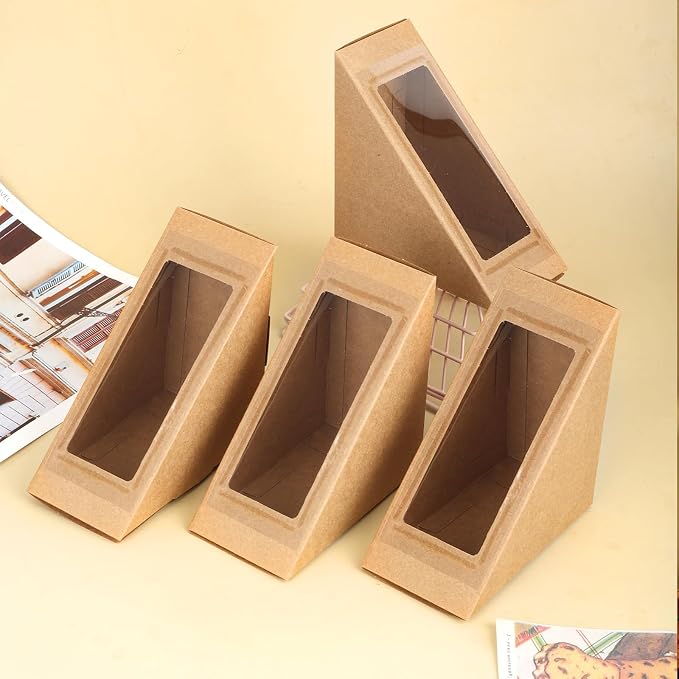 Paper Sandwich Box 50 Pieces Sandwich Take Out Boxes with Window Paper Take Out Containers Mini Burger Boxes for Bakery, Restaurant Takeaway service - Image 4