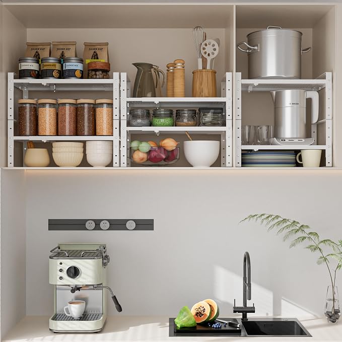 Expandable,Adjustable & Stackable Spice Rack, Cabinet Kitchen Countertop Shelf Organizer,Metal Pantry Storage Shelves - Space-Saving Storage Solution(1Pack/White/Medium) - Image 6