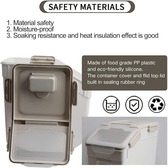 Large Flour Storage Container Bin 25lb,4 Pack Airtight Rice Storage Containers with Wheels Seal Locking Lid BPA Free with Measuring Cup,Scoop for Flour, Rice, Grain, Dry Food - Grey - Image 4