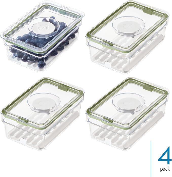iDesign Medium Fridge Produce Bin with Removable Drainage Tray and Lid - Set of 4 - Clear - Image 2