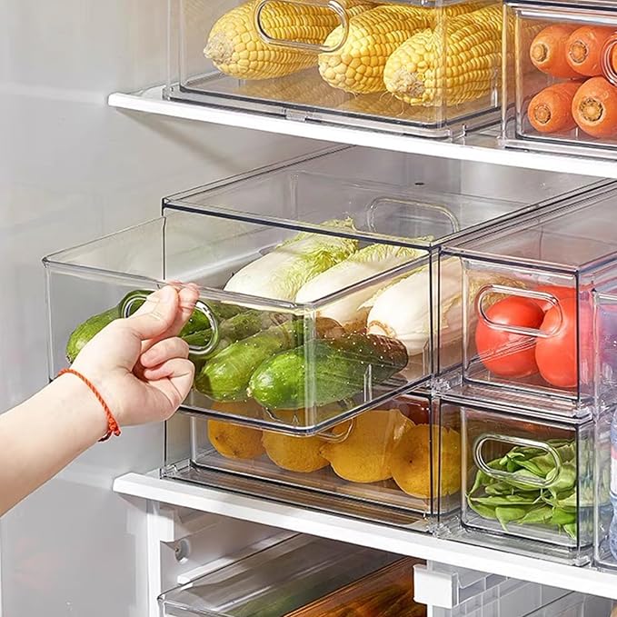 LALASTAR Fridge Drawers, 3-Pack Clear Stackable Pull Out Refrigerator Organizer Bins, Food Storage Containers for Kitchen, Freezer, Vanity & Fridge Organization and Storage (2 Small+1 Medium) by LALASTAR