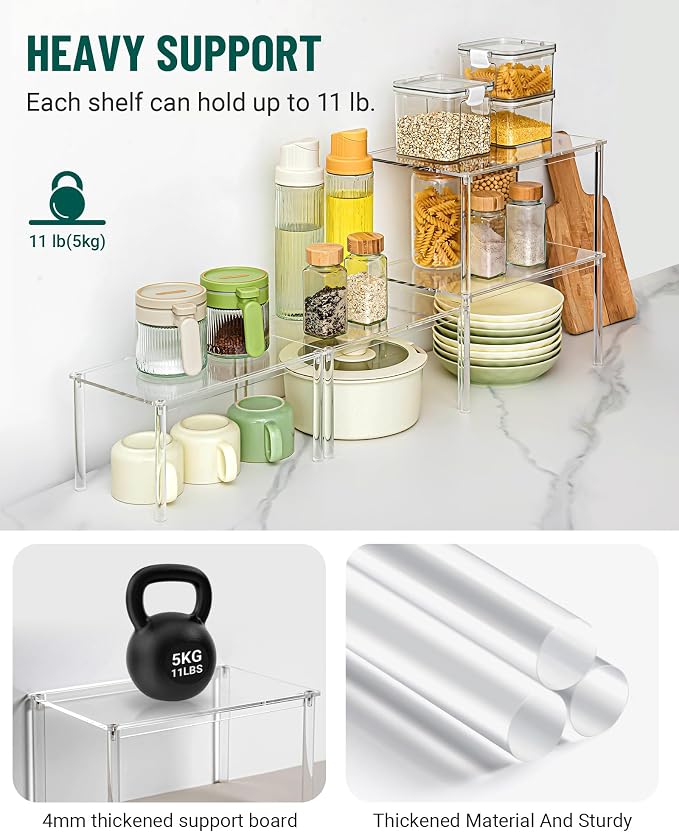 Acrylic Cabinet Organizer Set of 2, Stackable Spice Rack for Kitchen | Clear Shelf Organizer for Pantry, Cabinets, Countertops and Desks, Stackable Design Perfect for Spices and Small Items - Image 3