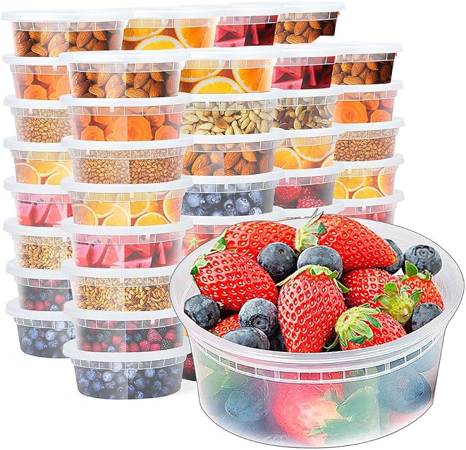 Glotoch Express 48 Sets 8 oz Deli Containers with Lids,Leakproof & BPA-Free | Plastic Soup Containers with Lids,Airtight Takeout Food Storage Containers for Soup,Freezer/Microwave/Dishwasher Safe by GlotochExpress