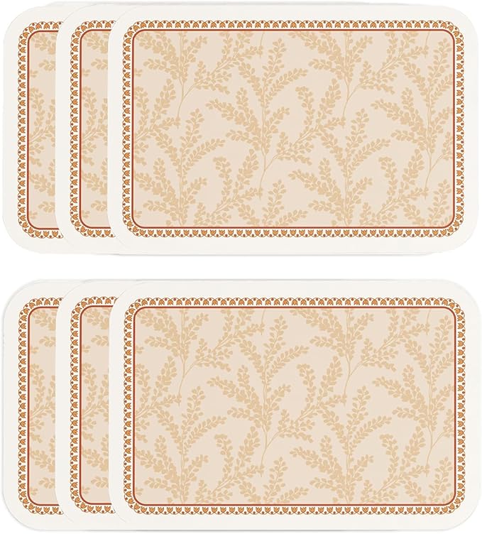 Vinyl Waterproof Placemats Set of 6 Rectangular,12"*17"-Flora C | Wipeable Beautiful Print Place Mats,Stain Resistant,Heat Resistant,Everyday Meals,Kitchen,Dinning,Holiday,Decor by Isaennehomedecoration