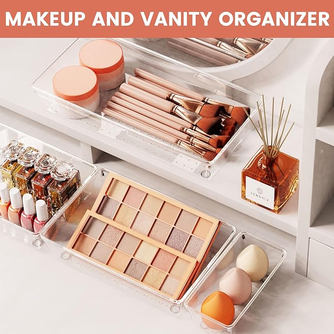 Large Clear Plastic Drawer Organizer 28 Pack - 5 Sizes (XL to small) Acrylic Drawer Organizer Trays for Kitchen Utensils, Gadgets, Bathroom, Vanity and Makeup, Office - Everything Can Be Organized! - Image 5