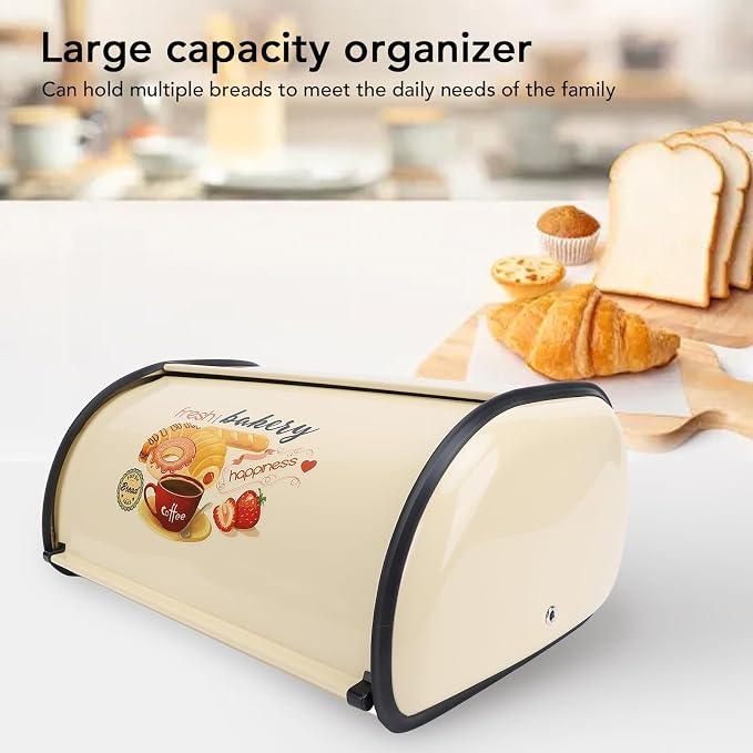 Bread Box,Roll Top Bread Box Vintage Bread Container for Kitchen Countertop Drum Type Metal Bread Storage Bin for Bread Cake Doughnut Biscuit Food Tableware (Type 1) - Image 7