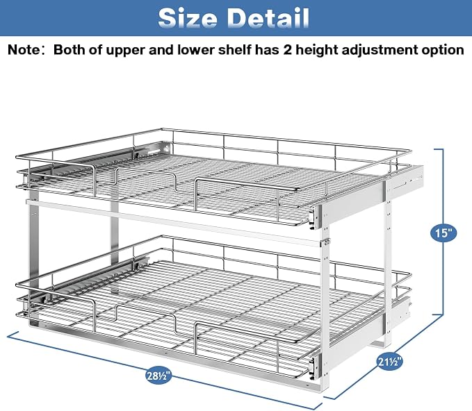 LOVMOR 2 Tier 28½"W x 21½"D, Individual Pull Organizer Kitchen Cabinet Storage Sliding Shelves - Image 3