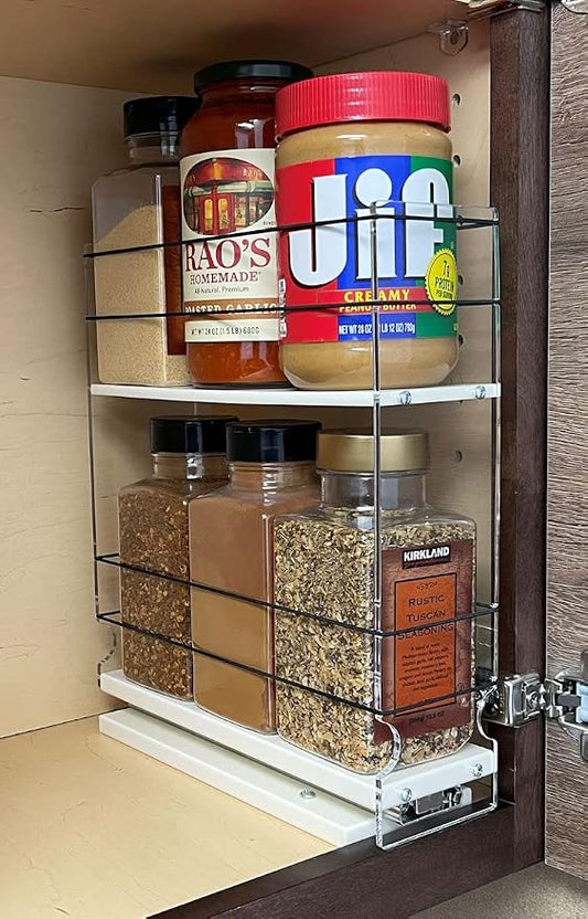 Sliding Spice Rack Organizer for Cabinets - Pull Out Shelves for Upper Kitchen Cabinets - Cabinet Organizer/Storage - 2 Tiers - 3.45" x 12.25" x 10.6" (Cream, Partially Assembled) by VerticalSpice
