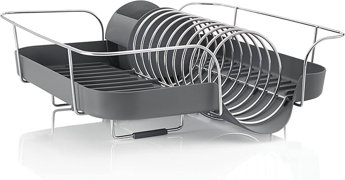 Polder Spring Dish Rack Holds Up to 9 Plates and Includes Removable, Stand-Alone Utensil Bin (Gray) by PolderProductsLLC