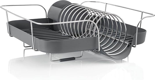 Polder Spring Dish Rack Holds Up to 9 Plates and Includes Removable, Stand-Alone Utensil Bin (Gray) by PolderProductsLLC