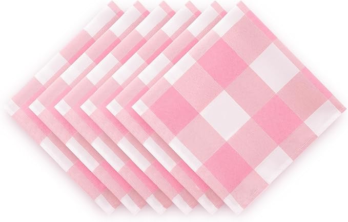 Buffalo Plaid Table Napkins Set of 50 Checkered Cloth Napkins 17x17 inch Washable Dinner Gingham Pattern Napkins Soft Napkins for Wedding Party Dining Banquet(Pink and White) - Image 4