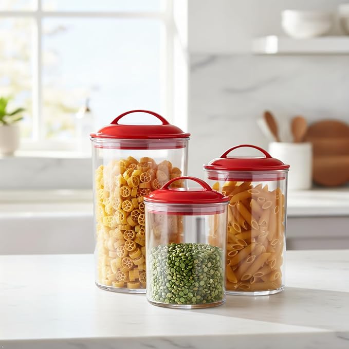 Food Storage Containers, BPA Free Airtight Canisters for Cereal, Pasta, Sugar, Coffee, Flour, Cookies, Loose Tea, for Kitchen Organization, Set of 3 by Reston Lloyd, Red - Image 2