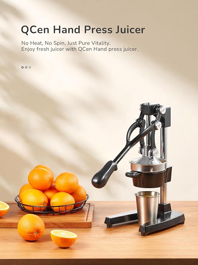 QCen Manual Citrus Juicer Cast Iron Heavy Duty Orange Press | Stainless Steel Strainer, Hand Squeezer, Easy To Clean, For Orange, Lemon, Lime And Grapefruit, Black - Image 5