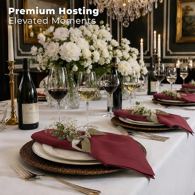 Signature Linen™ by D'Moksha Red Garnet Dinner Napkins Set of 4, 20 x 20 Inch Cloth Napkins, 100% Pure Linen, Hemstitch, Machine Washable Table Napkins- Summer, Weddings, Outdoor hostings - Image 4
