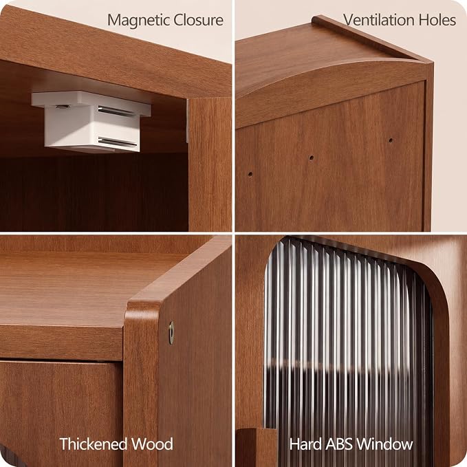Solid Wood Bread Box, Kitchen Countertop Storage Cabinet | 2-Tier Large Capacity, Help Keep Sourdough Bread Fresh, Countertop Storage Organizer for Kitchen & Pantry, Walnut Brown - Image 4