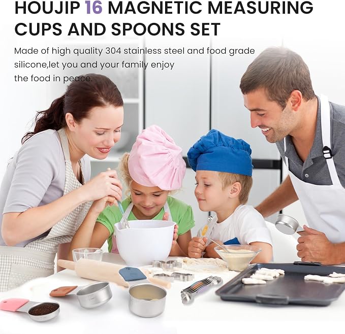 Magnetic Measuring Cups and Spoons Set-Heavy Duty 304 Stainless Steel，Double Measurement Markings，Set of 16 with Leveler for Measure Dry and Liquid Ingredients - Image 3