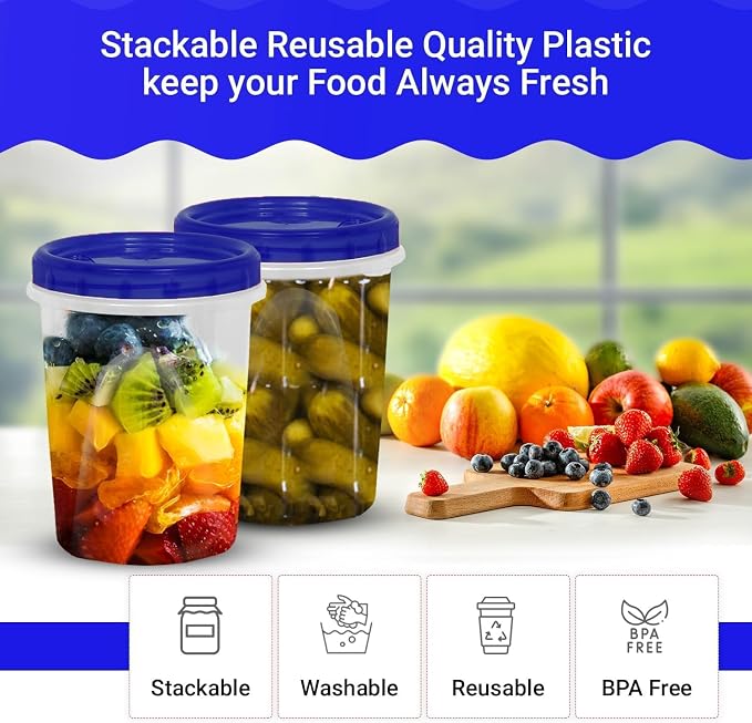 32 oz - 96 Pack Twist Top Food Deli Containers Screw And Seal Lids, Stackable Reusable Quality Plastic Storage Containers with Screw-on Lids - BPA Free BULK - Image 4