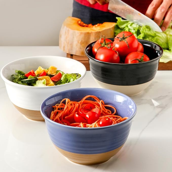 HASENSE Large Ceramic Soup Bowls Set of 4, 40 Oz Gloss Black Beige Stackable Stoneware Bowls, Farmhouse Bowls for Salad, Pasta, Ramen & Pho, Dishwasher & Microwave Safe - Image 6