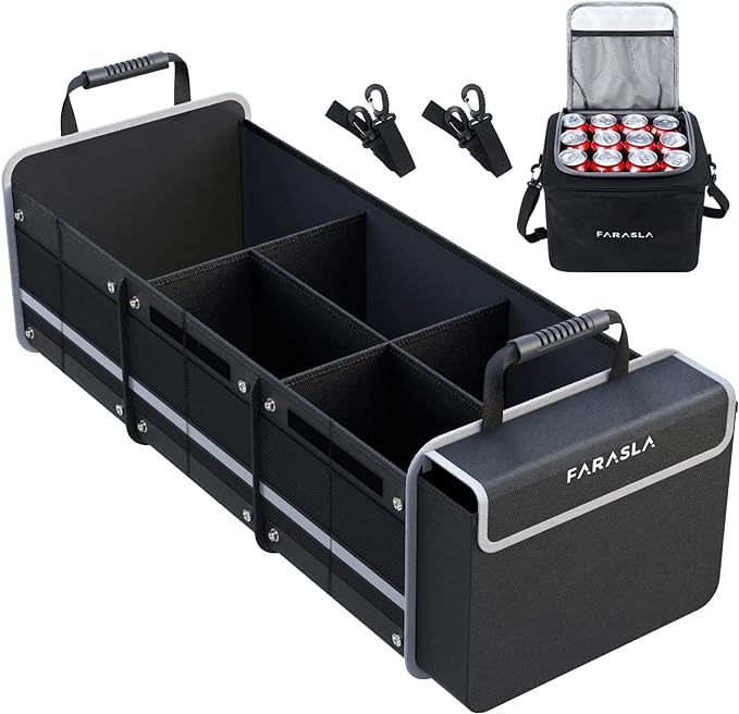 Waterproof Car Trunk Organizer with Cooler Bag | Collapsible Storage, Foldable Cover, Removable Leakproof Cooler, Adjustable Securing Straps, Fits SUVs and Trucks by HOME