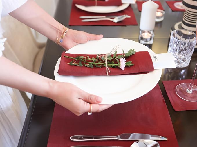 KNOKNO Home Pure Hemp Placemats 18 x 12 Inch Set of 4 Handcrafted with Mitered Corners Natural Fabric,Machine Washable Table Mats for Dining Tables (Red Garnet, Placemats | Set of 4) - Image 6