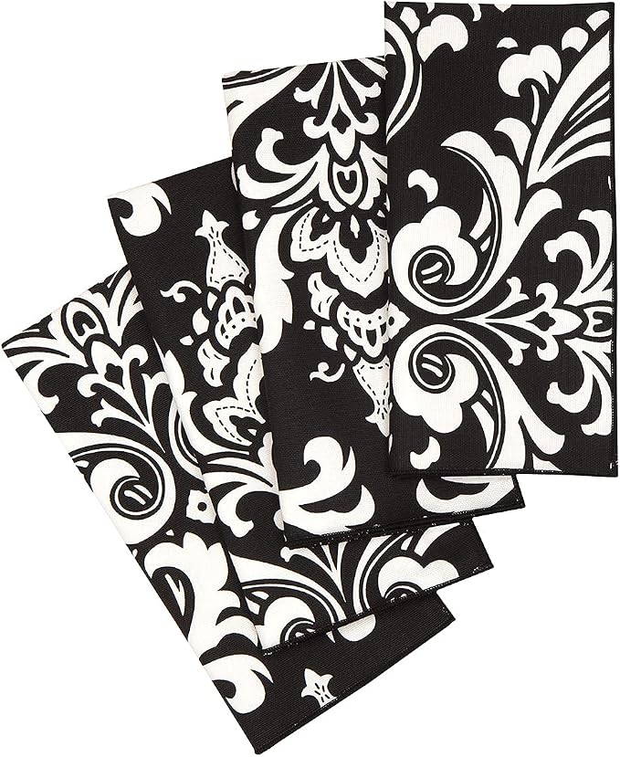 Black Napkins Cloth Fabric, 100% Cotton Linen Napkin for Black and White Wedding Reception Table Settings, Table Decor Tablescapes, 18" x 18" Dinner, Set of 4 - Image 3