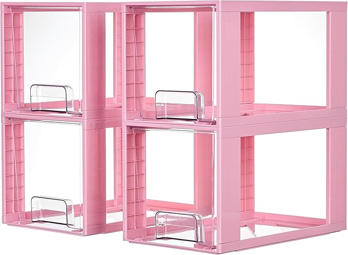 Vtopmart 4 Pack Large Stackable Storage Drawers, Pink by Vtopmart