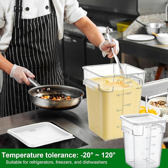FoldTier 2 Pieces Square Food Storage Containers Polycarbonate Clear food Container with Lid Commercial Storage with Graduations for Commercial Kitchen Dough Marinating Meat(White,22 Qt) - Image 5