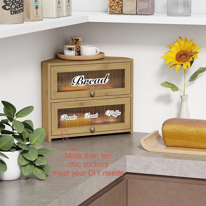 Goozii Corner Bread Box for Kitchen Countertop, Double Layer Bamboo Wood Breadbox for Homemade Bread, 2 Door Roll up Large Bread Storage Container Holder Cabinet for Counter top (Natural Color) - Image 5