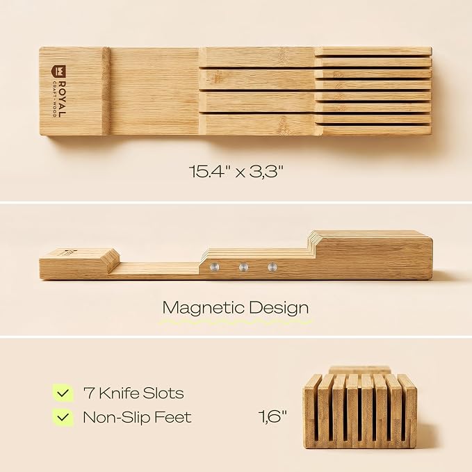 Drawer Organizer for Kitchen Organization – Expandable Bamboo Silverware Drawer Organizer with Removable Knife Block, Bamboo Cutlery, Non-Slip Utensil Organizer with 7-Slot Knife Storage for Flatware - Image 3