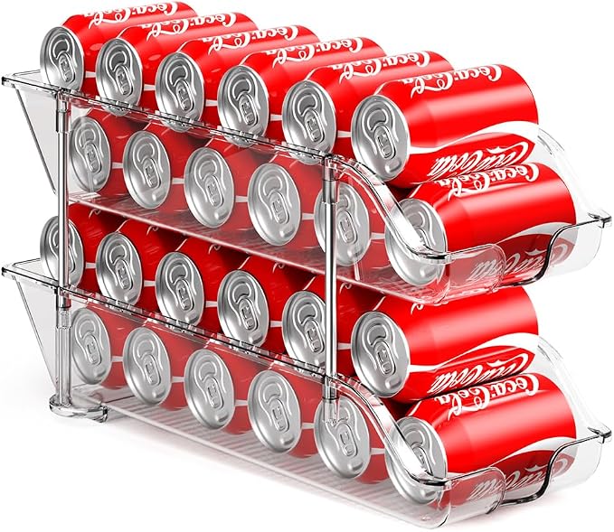 Stackable Soda Can Organizer for Pantry or Fridge, Holds 24 Cans | Heavy-Duty, Clear PET, Space-Saving Drink Organizer, Gravity Rolling, Pop can & Food can Dispenser/Storage/Container by Sotfamily