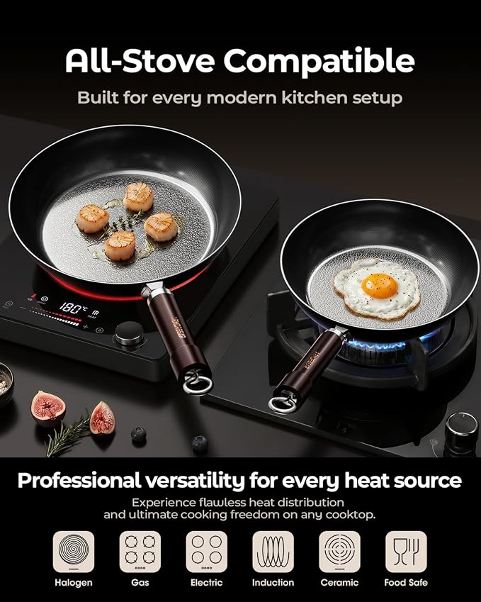 8 Inch Self-Seasoning Nitrided Carbon Steel Pan, Small Skillet for Eggs Camping and Individual Cooking Portions, Pre-seasoned, Wooden Handle, PFAS Free - Image 4