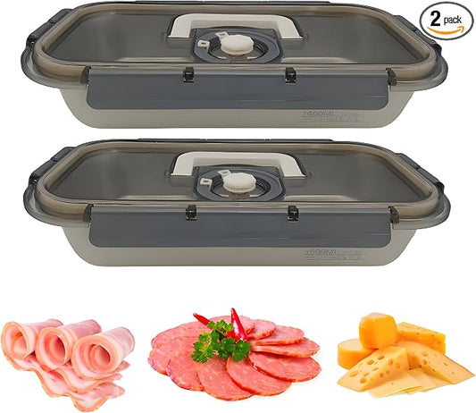 2Pack Deli Meat Container & Bacon Container for Refrigerator & Chease Keeper– 304SS Airtight Fridge Storage Box with Date Tracker, BPA-Free & Dishwasher Safe,Creamy White by VERVEIA